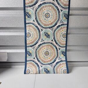 Boho Table Runner Medallion Print‎ Blue Trim Decorative Accent 70 x 13